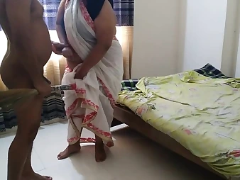 Thrilled Indian Milf gets wrecked by a stranger's stiff prick in a white saree