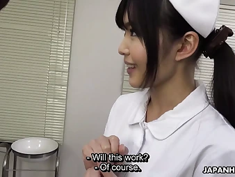 Ultra-kinky Asian nurse Megumi Shino gives a super scorching handjob to her patient's prick in the physician's office