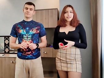 Red-haired European honey takes off down & betrays in a game of strip darts with her sumptuous hair