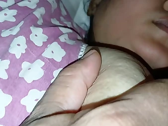 Step-mother with hefty udders coupled with dark-skinned eyes shares bed with step-sonny